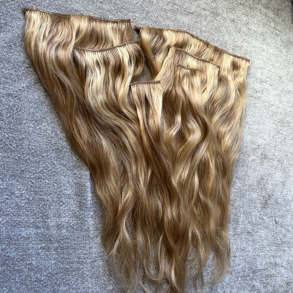 100% Remy Human Hair Golden Blonde Clip In Hair Extensions - Picture 3 of 7